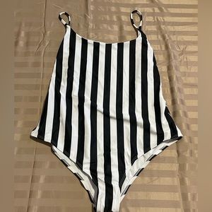 B/W Stripes Bathing Suit Large Adult